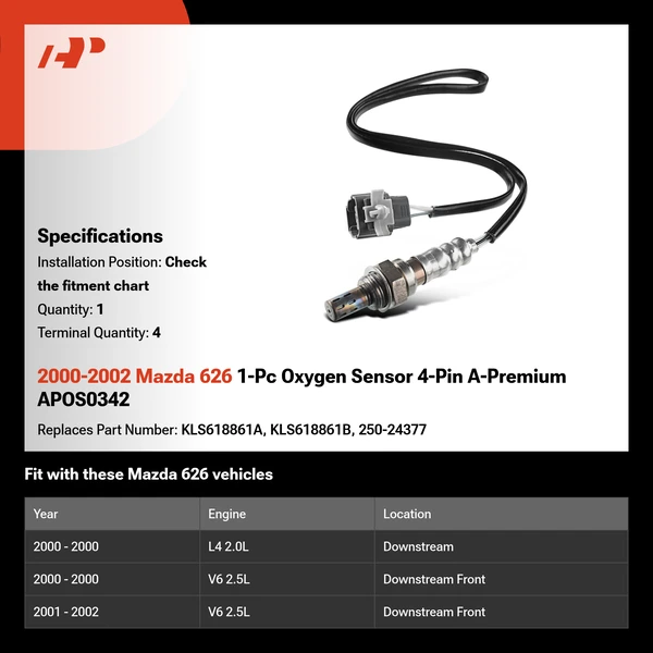 2000-2002 Mazda 626 1-Pc Oxygen Sensor 4-Pin A-Premium APOS0342