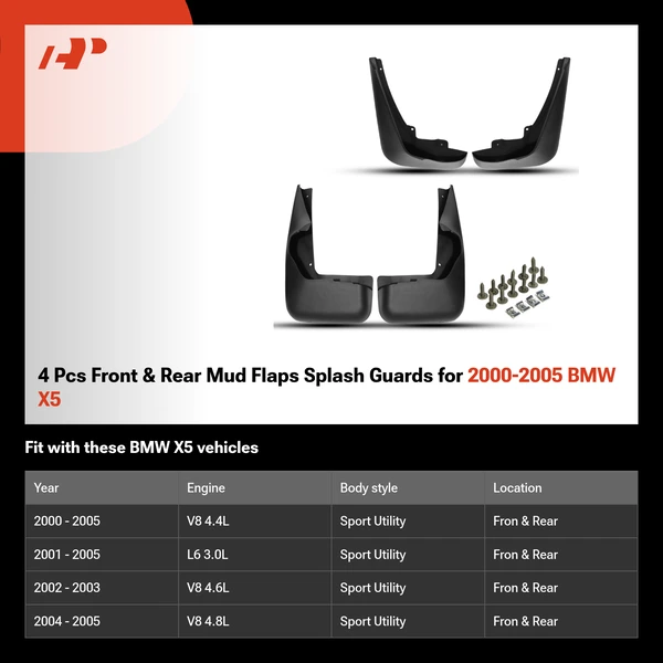 4 Pcs Front & Rear Mud Flaps Splash Guards for 2000-2005 BMW X5