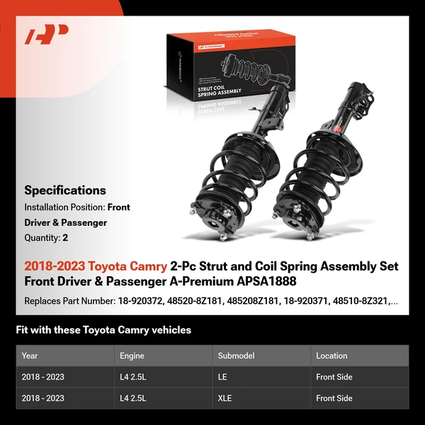 2018-2023 Toyota Camry 2-Pc Strut and Coil Spring Assembly Set Front Driver & Passenger A-Premium APSA1888