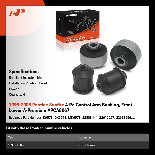 1999-2005 Pontiac Sunfire 4-Pc Control Arm Bushing, Front Lower A-Premium APCA8967