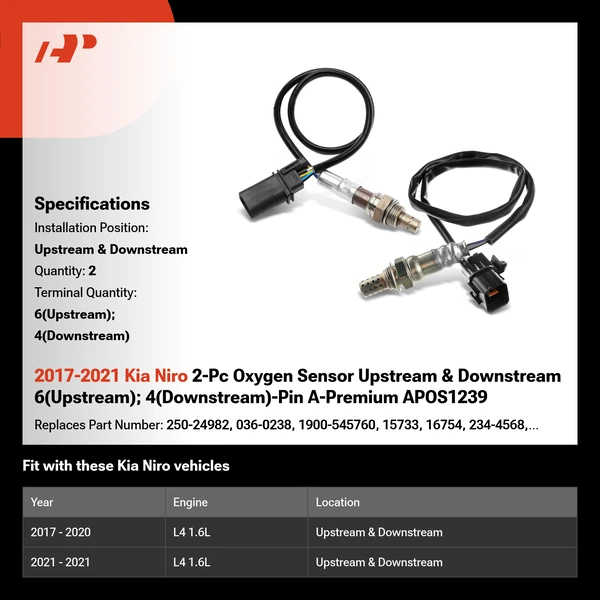 2017-2021 Kia Niro 2-Pc Oxygen Sensor Upstream & Downstream 6(Upstream); 4(Downstream)-Pin A-Premium APOS1239
