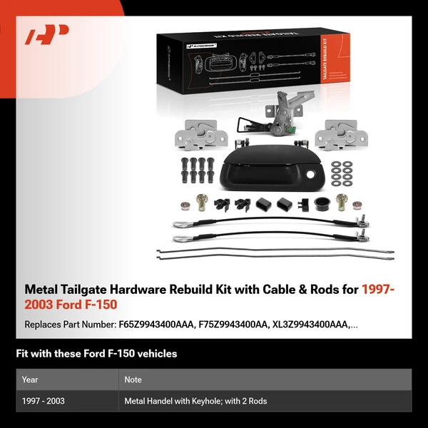 Metal Tailgate Hardware Rebuild Kit with Cable & Rods for 1997-2003 Ford F-150