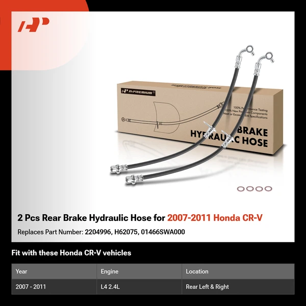 2 Pcs Rear Brake Hydraulic Hose for 2007-2011 Honda CR-V