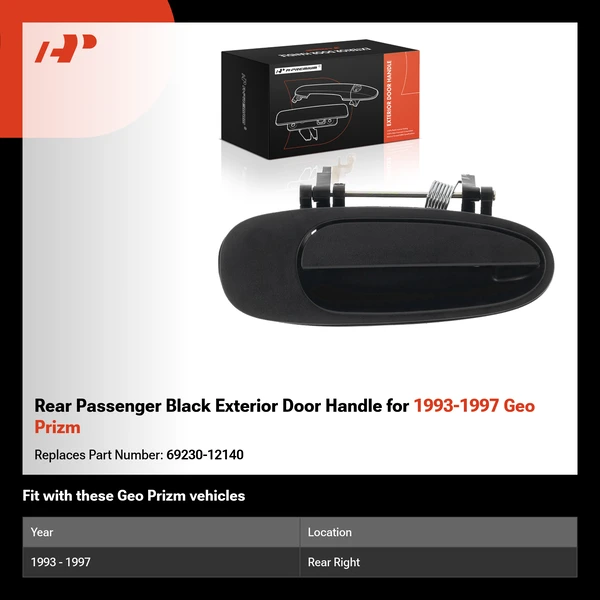 Rear Passenger Black Exterior Door Handle for 1993-1997 Geo Prizm