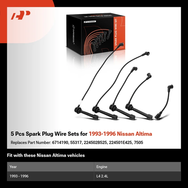 5 Pcs Spark Plug Wire Sets for 1993-1996 Nissan Altima