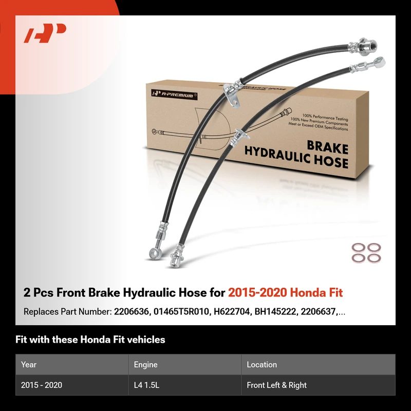 2 Pcs Front Brake Hydraulic Hose for 2015-2020 Honda Fit