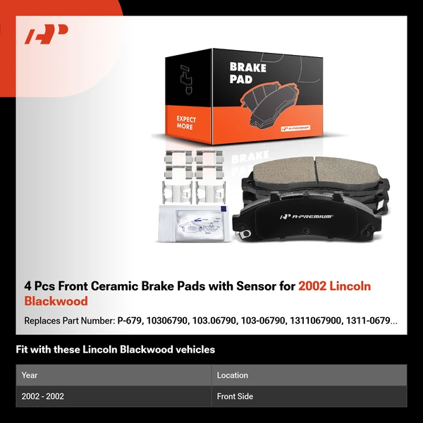 4 Pcs Front Ceramic Brake Pads with Sensor for 2002 Lincoln Blackwood