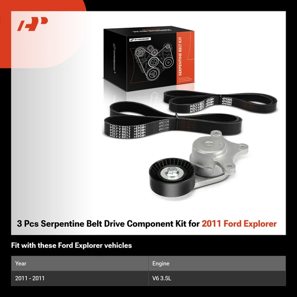 3 Pcs Serpentine Belt Drive Component Kit for 2011 Ford Explorer