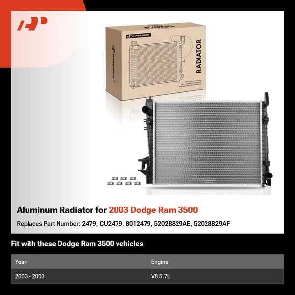 Aluminum Radiator for 2003 Dodge Ram 3500