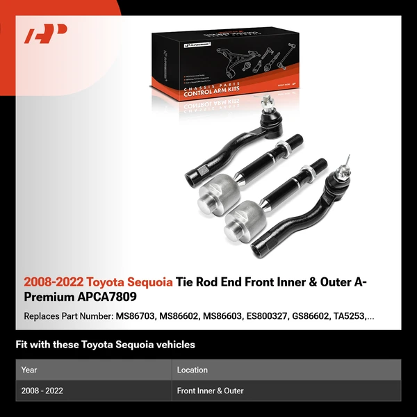 2008-2022 Toyota Sequoia Tie Rod End Front Inner & Outer A-Premium APCA7809