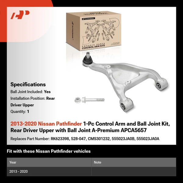 2013-2020 Nissan Pathfinder 1-Pc Control Arm and Ball Joint Kit, Rear Driver Upper with Ball Joint A-Premium APCA5657