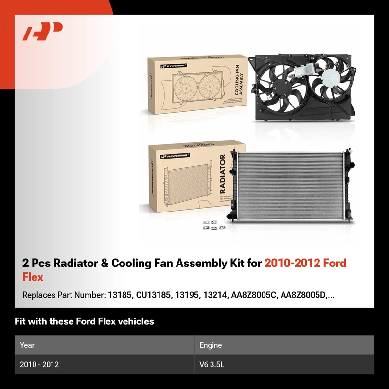 2 Pcs Radiator & Cooling Fan Assembly Kit for 2010-2012 Ford Flex