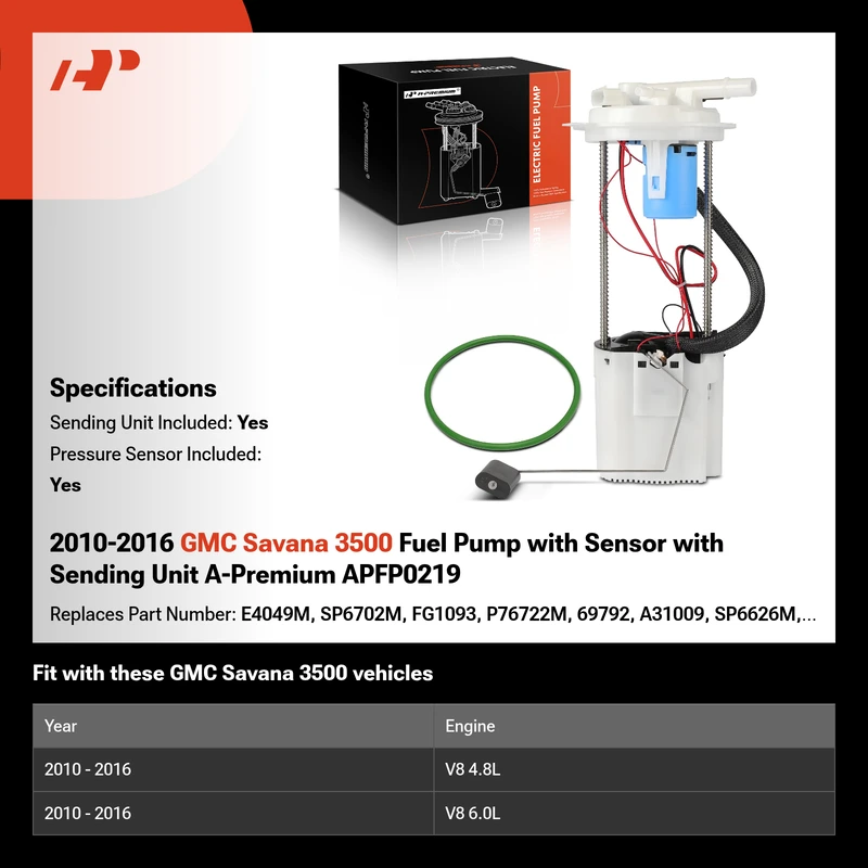 2010-2016 GMC Savana 3500 Fuel Pump with Sensor with Sending Unit A-Premium APFP0219