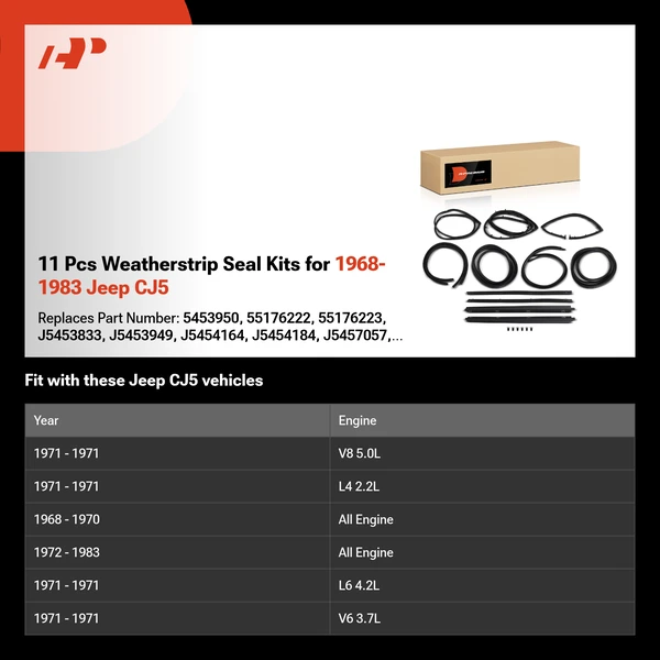 11 Pcs Weatherstrip Seal Kits for 1968-1983 Jeep CJ5