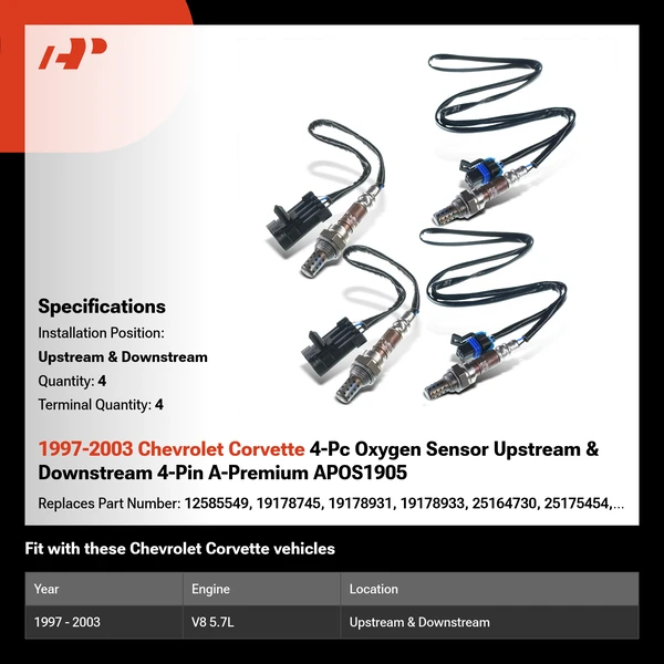 1997-2003 Chevrolet Corvette 4-Pc Oxygen Sensor Upstream & Downstream 4-Pin A-Premium APOS1905