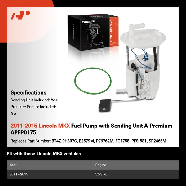 2011-2015 Lincoln MKX Fuel Pump with Sending Unit A-Premium APFP0175