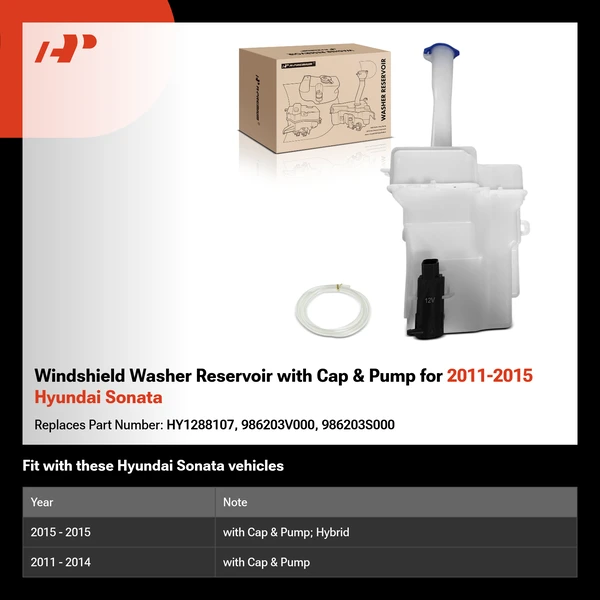 Windshield Washer Reservoir with Cap & Pump for 2011-2015 Hyundai Sonata