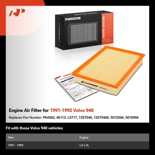 Engine Air Filter for 1991-1992 Volvo 940
