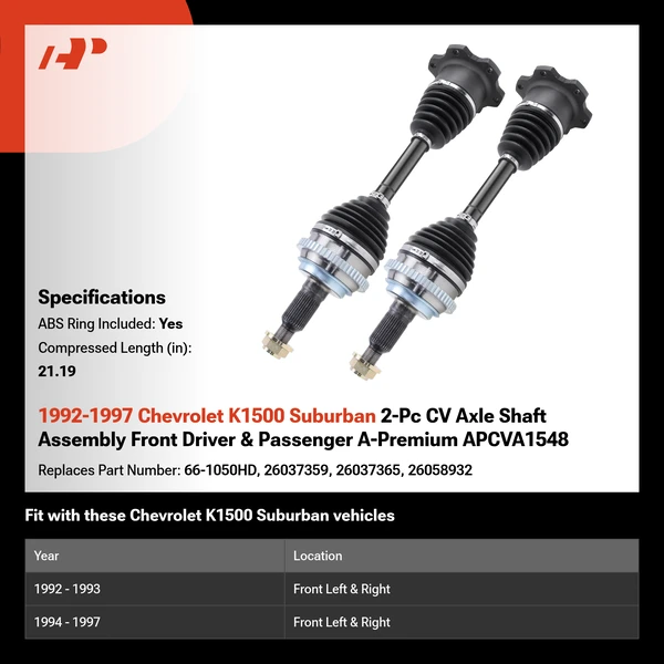 1992-1997 Chevrolet K1500 Suburban 2-Pc CV Axle Shaft Assembly Front Driver & Passenger A-Premium APCVA1548