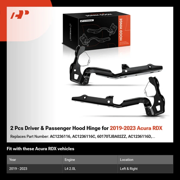 2 Pcs Driver & Passenger Hood Hinge for 2019-2023 Acura RDX