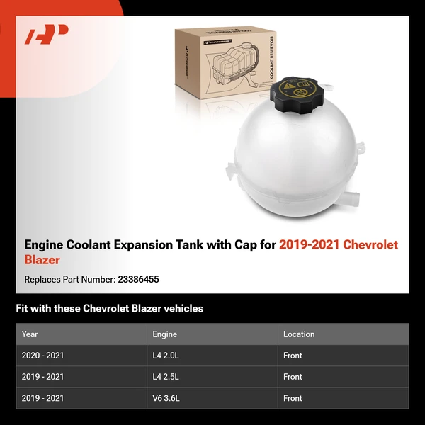 Engine Coolant Expansion Tank with Cap for 2019-2021 Chevrolet Blazer