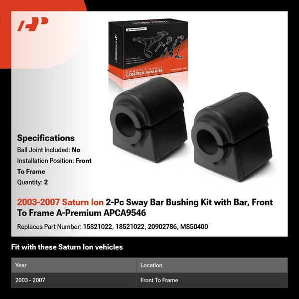 2003-2007 Saturn Ion 2-Pc Sway Bar Bushing Kit with Bar, Front To Frame A-Premium APCA9546