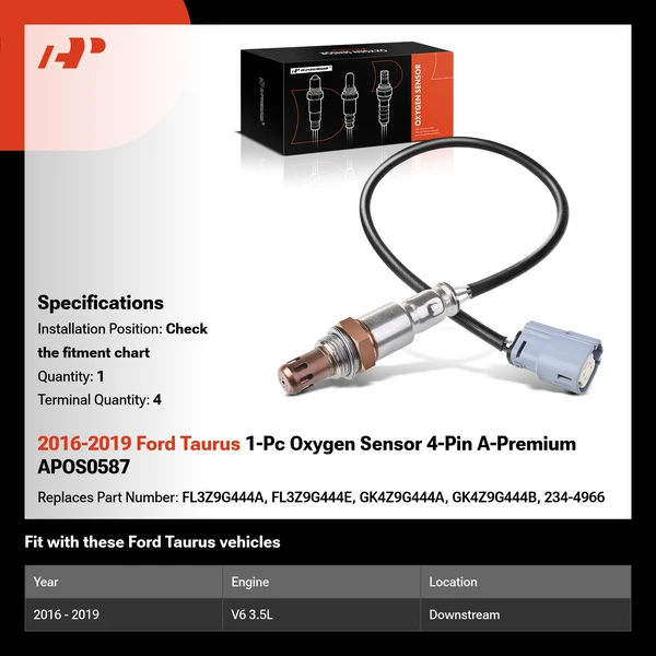 2016-2019 Ford Taurus 1-Pc Oxygen Sensor 4-Pin A-Premium APOS0587
