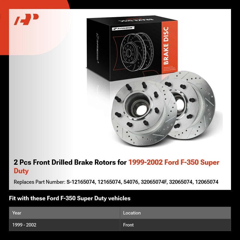 2 Pcs Front Drilled Brake Rotors for 1999-2002 Ford F-350 Super Duty