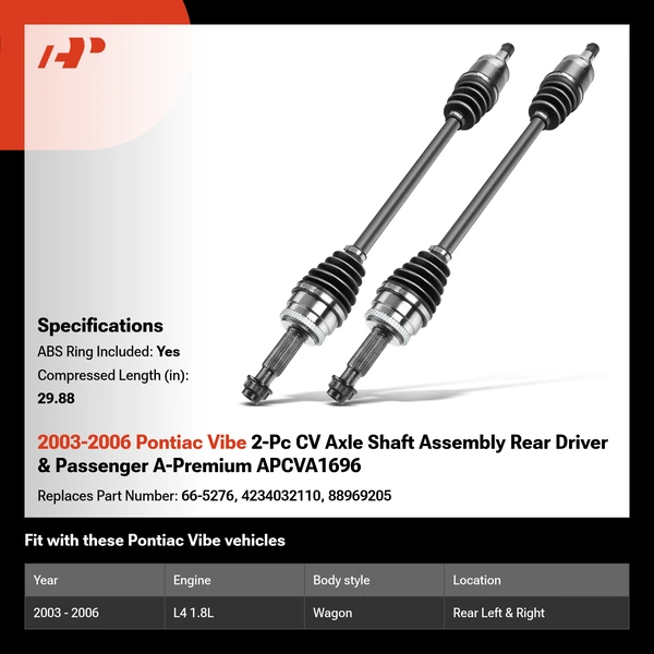 2003-2006 Pontiac Vibe 2-Pc CV Axle Shaft Assembly Rear Driver & Passenger A-Premium APCVA1696