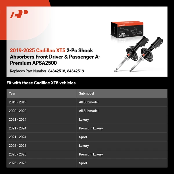 2019-2025 Cadillac XT5 2-Pc Shock Absorbers Front Driver & Passenger A-Premium APSA2500