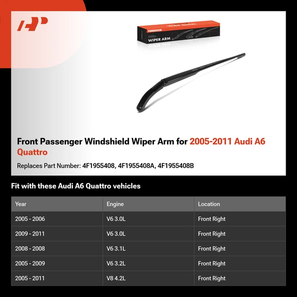 Front Passenger Windshield Wiper Arm for 2005-2011 Audi A6 Quattro