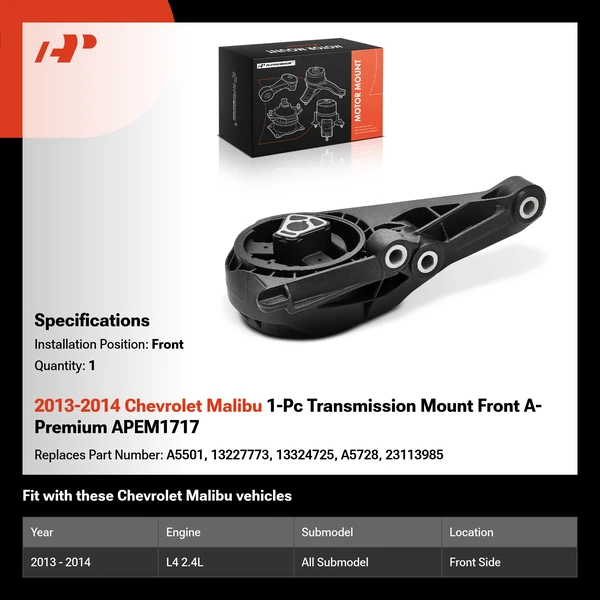 2013-2014 Chevrolet Malibu 1-Pc Transmission Mount Front A-Premium APEM1717