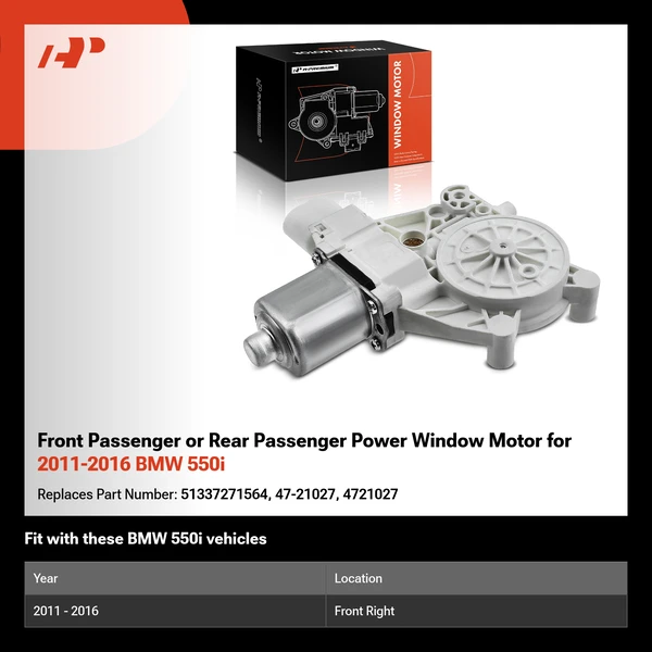 Front Passenger or Rear Passenger Power Window Motor for 2011-2016 BMW 550i