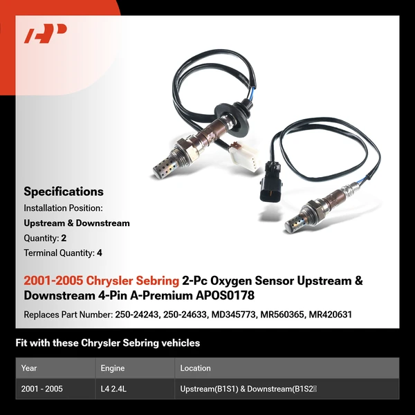 2001-2005 Chrysler Sebring 2-Pc Oxygen Sensor Upstream & Downstream 4-Pin A-Premium APOS0178