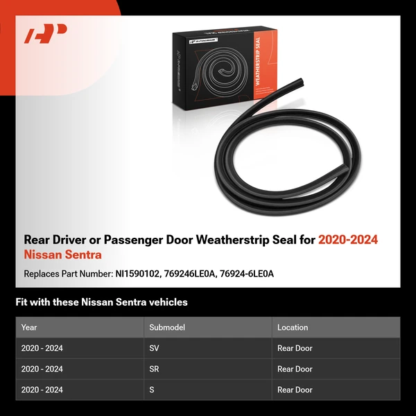 Rear Driver or Passenger Door Weatherstrip Seal for 2020-2024 Nissan Sentra