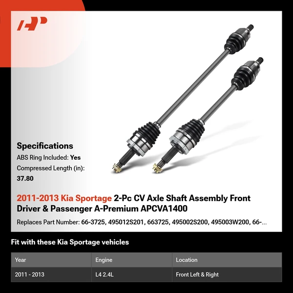 2011-2013 Kia Sportage 2-Pc CV Axle Shaft Assembly Front Driver & Passenger A-Premium APCVA1400