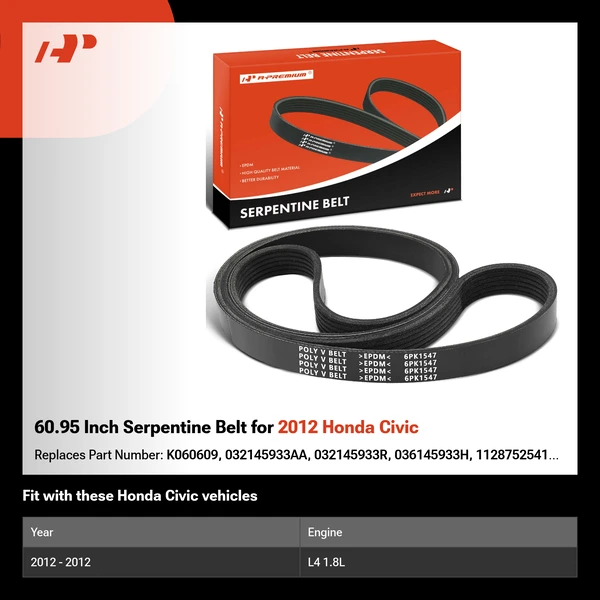60.95 Inch Serpentine Belt for 2012 Honda Civic