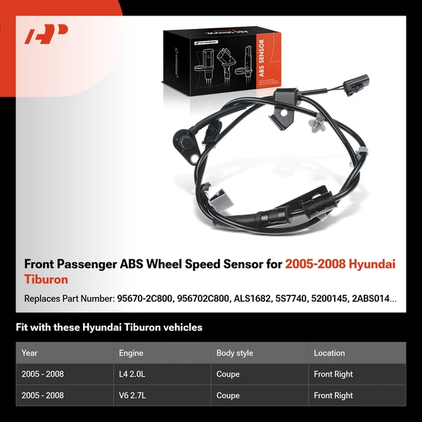 Front Passenger ABS Wheel Speed Sensor for 2005-2008 Hyundai Tiburon
