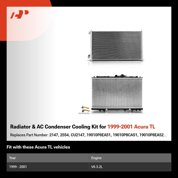 Radiator & AC Condenser Cooling Kit for 1999-2001 Acura TL