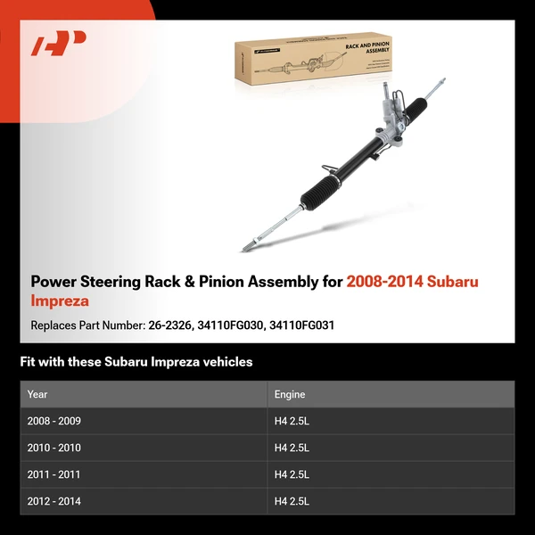 Power Steering Rack & Pinion Assembly for 2008-2014 Subaru Impreza