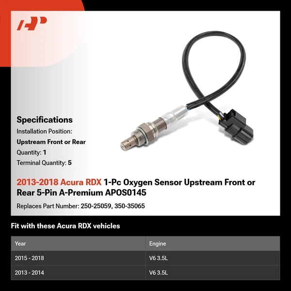2013-2018 Acura RDX 1-Pc Oxygen Sensor Upstream Front or Rear 5-Pin A-Premium APOS0145