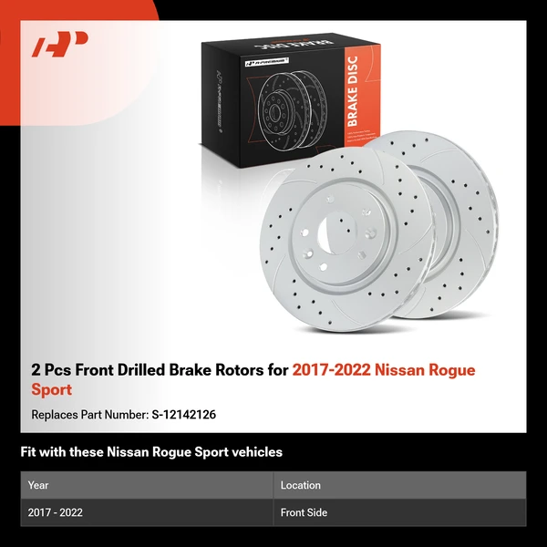2 Pcs Front Drilled Brake Rotors for 2017-2022 Nissan Rogue Sport