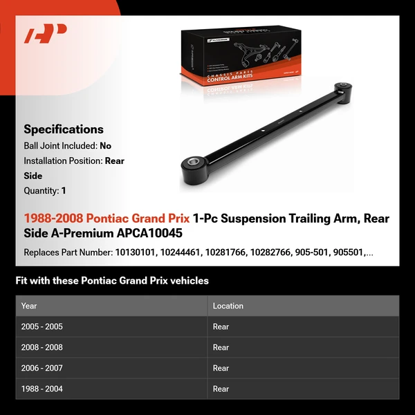 1988-2008 Pontiac Grand Prix 1-Pc Suspension Trailing Arm, Rear Side A-Premium APCA10045