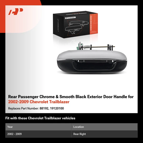 Rear Passenger Chrome & Smooth Black Exterior Door Handle for 2002-2009 Chevrolet Trailblazer
