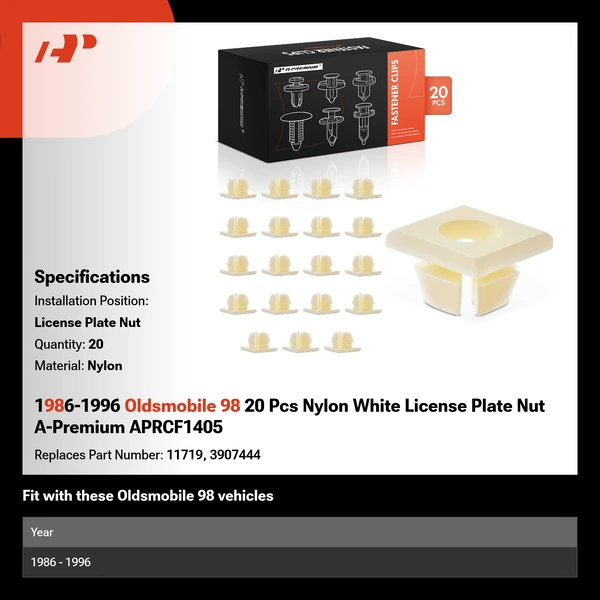 1986-1996 Oldsmobile 98 20 Pcs Nylon White License Plate Nut A-Premium APRCF1405