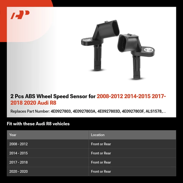 2 Pcs ABS Wheel Speed Sensor for 2008-2012 2014-2015 2017-2018 2020 Audi R8