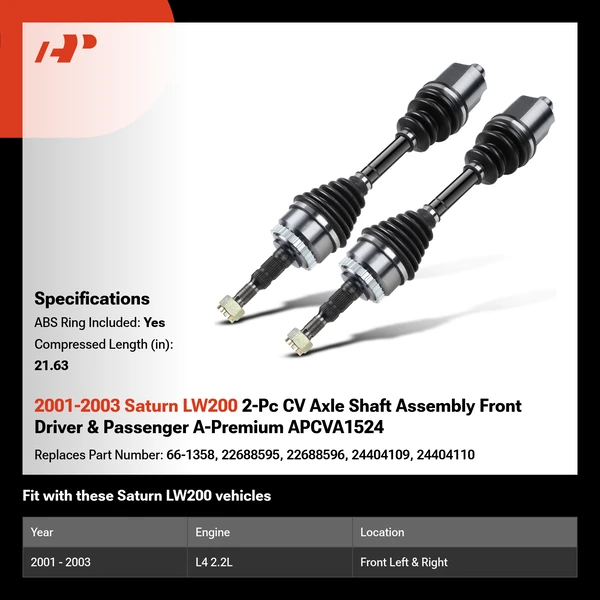 2001-2003 Saturn LW200 2-Pc CV Axle Shaft Assembly Front Driver & Passenger A-Premium APCVA1524