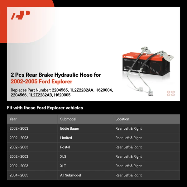 2 Pcs Rear Brake Hydraulic Hose for 2002-2005 Ford Explorer