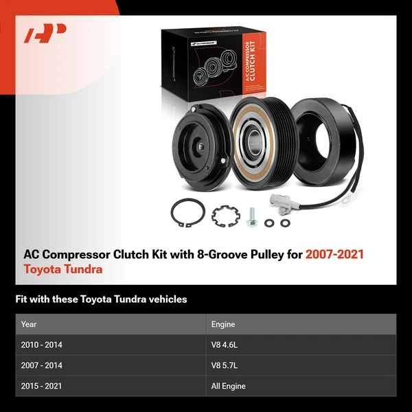 AC Compressor Clutch Kit with 8-Groove Pulley for 2007-2021 Toyota Tundra