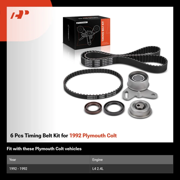 6 Pcs Timing Belt Kit for 1992 Plymouth Colt